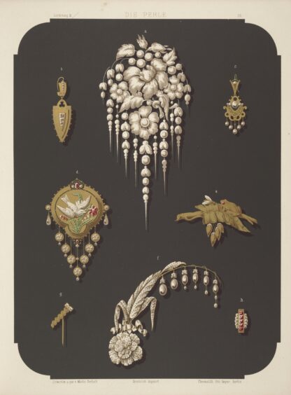 Eight Designs For Jewelry, Including Large Pin With Pearls And Flowers. by Martin Gerlach