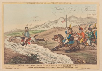 English Manners and French prudence or French dragoons brought to a check by a Belvoir leap. A scene after nature near Ciudad Rodrigo September 1811 by Thomas Rowlandson