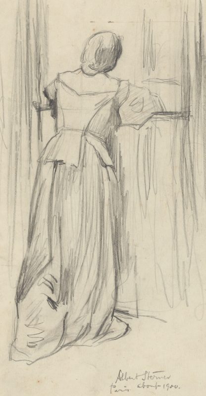 F.l. portrait of woman with back to viewer, at window by Albert Sterner
