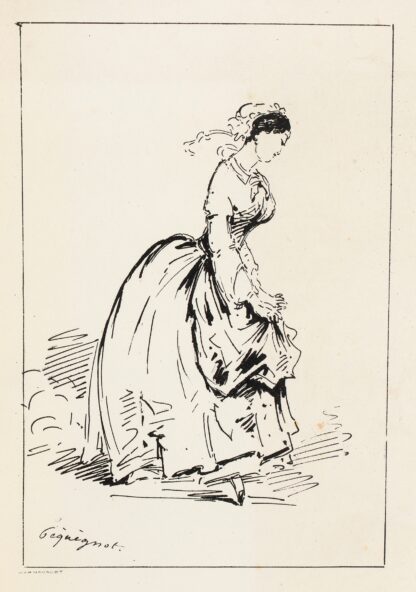 Femme de profil allant sur la droite, remontant son tablier by Auguste Péquégnot