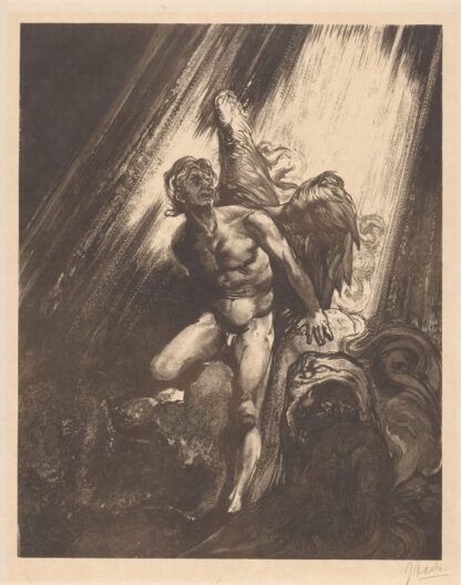 Gevallen engel leunend tegen een rots by Johannes Josephus Aarts