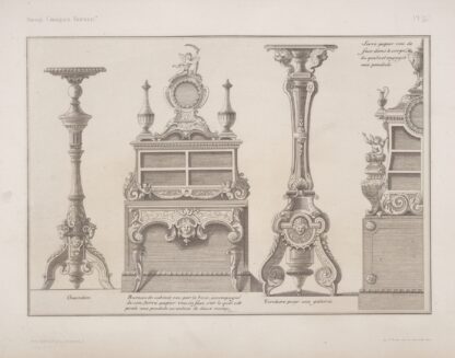 Gueridon; bureau de cabinet […]; torchere pour une galerie; serre papier veu de face […] by André-Charles Boulle