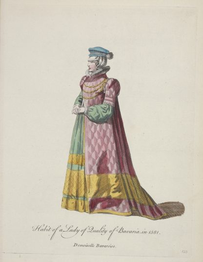 Habit of a lady of quality of Bavaria in 1581. Demoiselle Bavaroise. by Charles Grignion