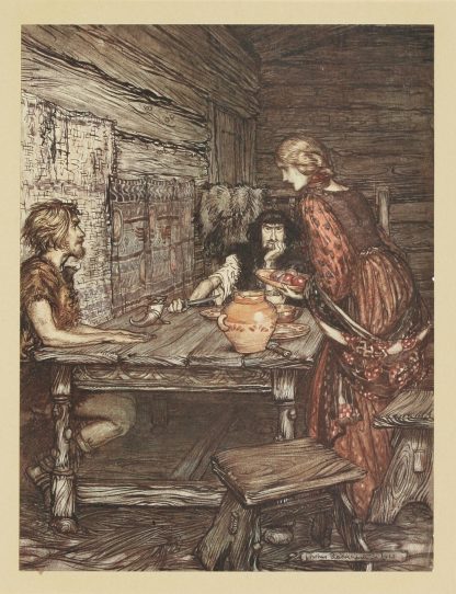 Hunding discovers the likeness between Siegmund and Sieglinde by Arthur Rackham