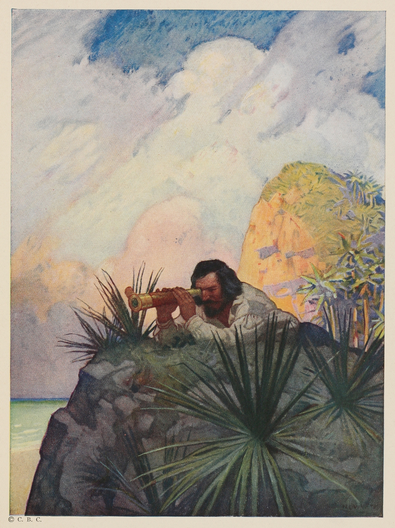 I laid me down flat on my belly on the ground, and began to look for the place by N. C. Wyeth