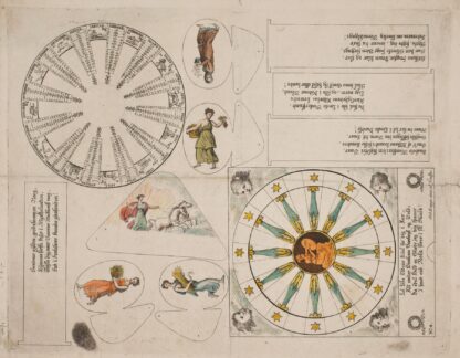 Illustrationstavle med almanak-cirkel og fem vers by Oluf Olufsen Bagge