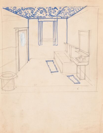 Interior design sketches for Alamac Hotel, 71st and Broadway, New York, NY.] [Incomplete interior perspective of a bathroom by Winold Reiss