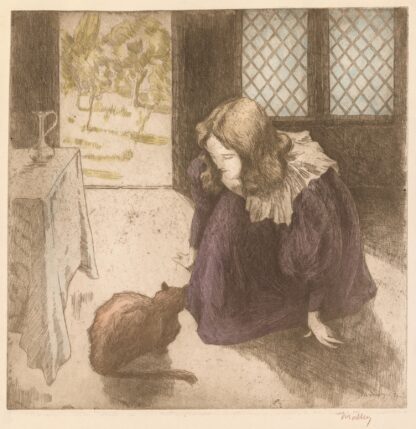 Interior, Little Girl with Cat by Alfredo Müller