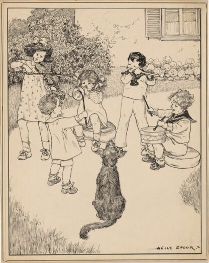 Kinderorkest in een tuin by Nelly Spoor