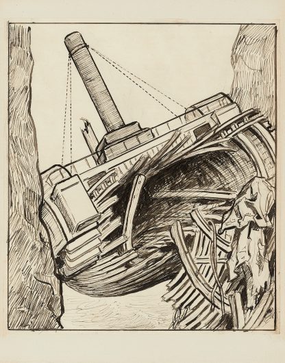 La Durande entre les rochers Douvres – dessin pour le cul-de-lampe de la table des matières et des gravures by Achille Granchi-Taylor