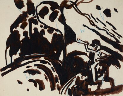 Landscape with a trumpet-blowing rider by Wassily Kandinsky