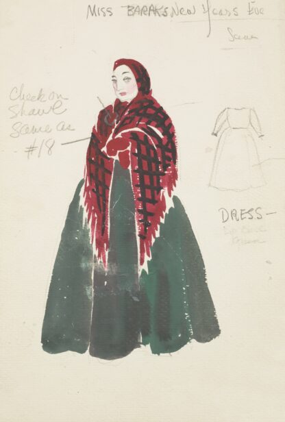 Life and Death of an American: Miss Baraks green dress, red and black shawl by Alex Jones