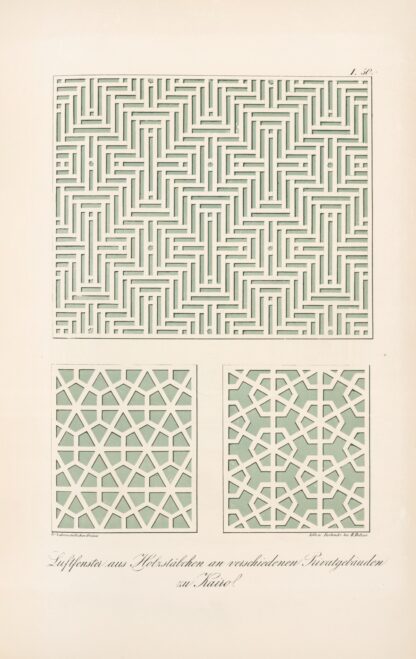 Luftfenster aus Holzstäbehen an verschiedenen Privatgebäuden zu Kairo by Friedrich Maximilian Hessemer