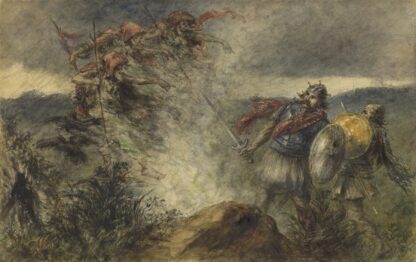 Macbeth, I, 3, the three witches appearing on the heath by Frederick Gilbert