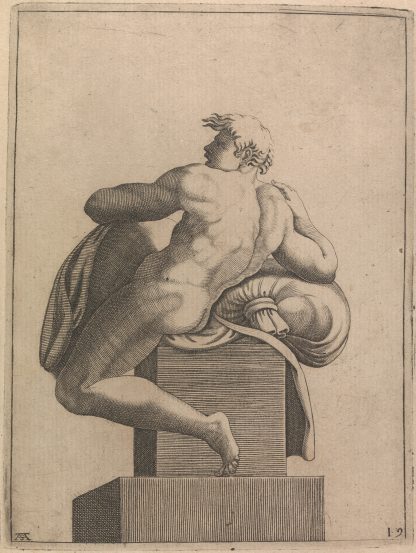 Male Nude Seated from Panel of ‘God Separating the Waters…’ by Adamo Scultori