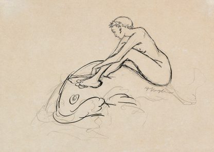 Meerjungfrau auf Fisch reitend by Heinrich Vogeler