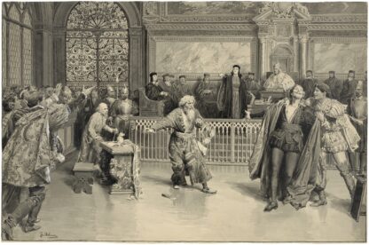 Merchant of Venice, IV, 1, as played at His Majesty’s Theatre, the trial by Fortunino Matania
