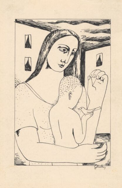 Mother and Child Playing with a Bird by Mikuláš Galanda