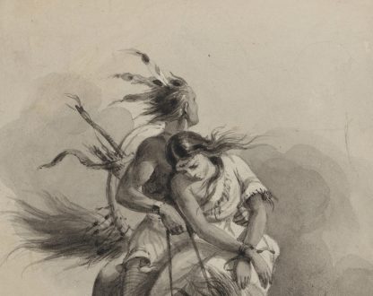 Native American on horse, holding girl with tied hands by Felix Octavius Carr Darley