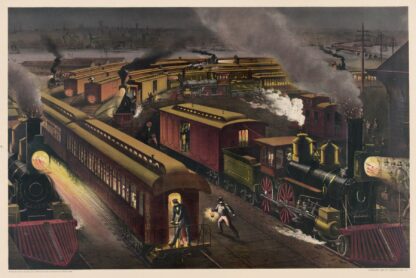 Night scene at a junction by Currier & Ives.