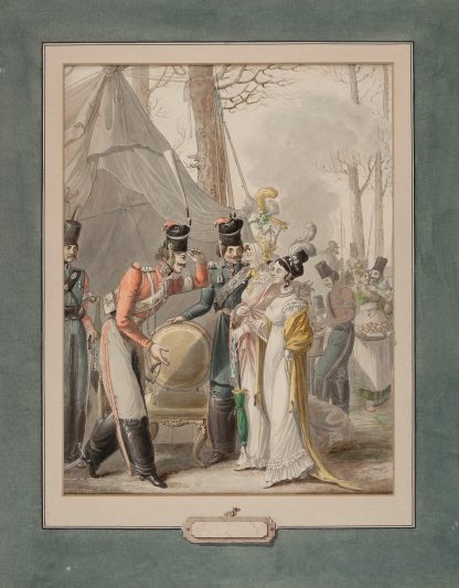 Occupation russe à Paris des soldats russes courtisent des promeneuses, au milieu d’un campement by George Emmanuel Opiz ou Opitz