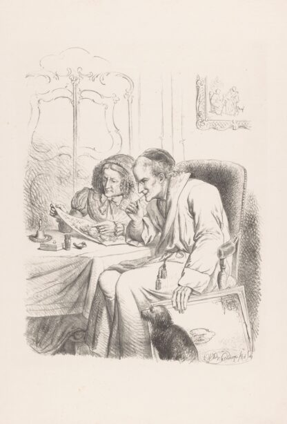 Old man and woman looking at a drawing by Wilhelmus Petrus van Geldorp