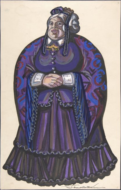 Old Woman in a purple dress by Sergey Yurievich Sudeikin
