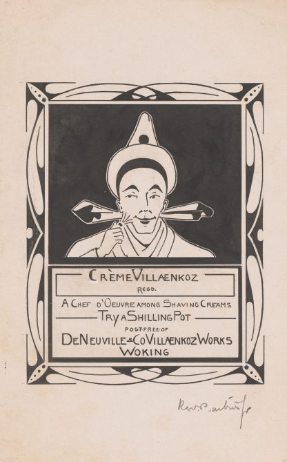 Ontwerp voor een advertentie van Crème Villaenkoz scheerschuim by Reinier Willem Petrus de Vries