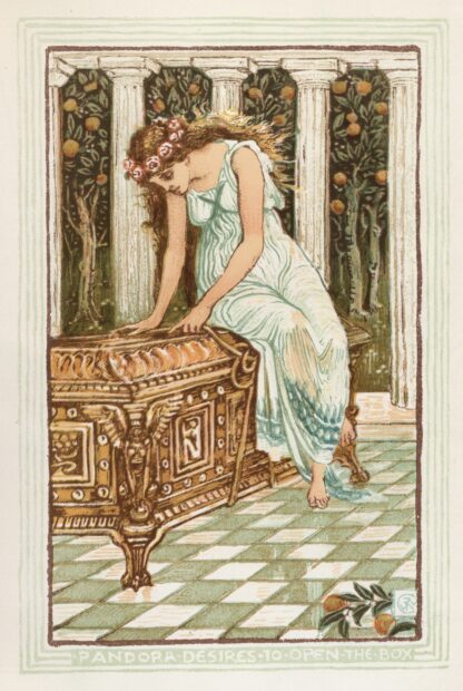 Pandora desires to open the box by Walter Crane