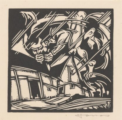 Personificatie van de wind bij een gebouw by Henri Jonas