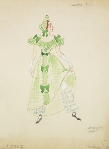 Pirates of Penzance: Daughter #1. Plaid green gown with matching bonnet by Alex Jones