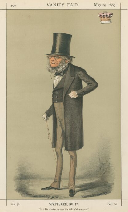Prime Ministers – ‘It is his mission to stem the tide of democracy.’ The Earl of Derby. 29 May 1869 by Carlo Pellegrini