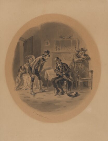 Scene from The Pickwick Club; seated man holding umbrella by Felix Octavius Carr Darley