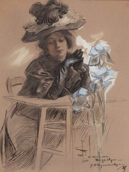 Seated Lady with Elegant Hat by Joseph Christian Leyendecker