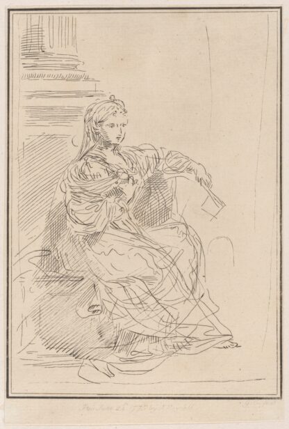 Seated woman holding a fan by Giuseppe Canale