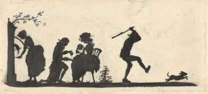 Silhouet van de familie die de hond het huis uitjaagt by Nelly Bodenheim