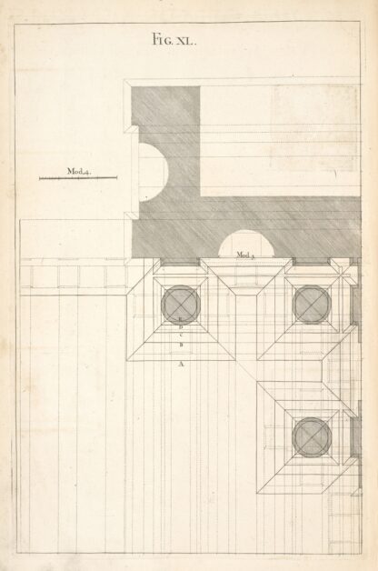 The geometrical plan of a design, of the Dorick order. by Andrea Pozzo