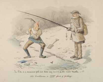 The Pike is a voracious fish and bites readily in the Winter months–Old Gentleman is VERY fond of fishing by John Leech