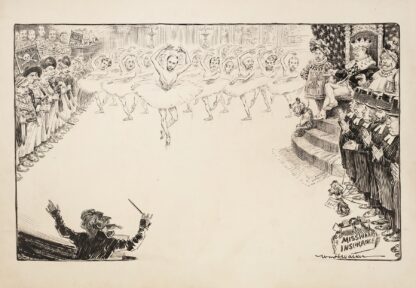 Theodore Roosevelt as a king, watching a ballet performance by a group of men in women’s costumes by William Henry Walker