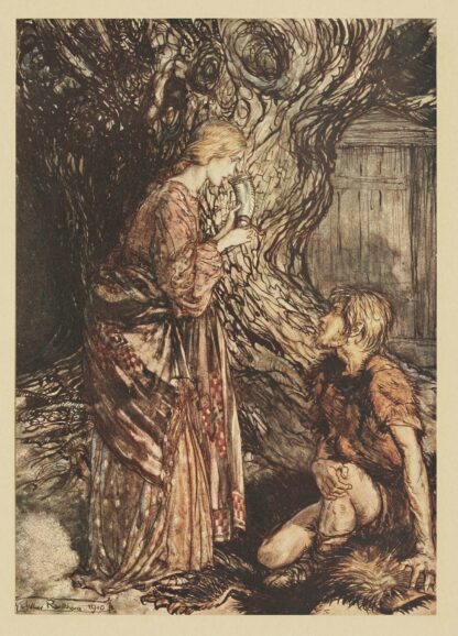 ‘This healing and honeyed draught of mead,deign to accept from me. Set it first to thy lips’ by Arthur Rackham