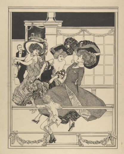 Three Dancing Women in a Restaurant Watched by Cupid by Franz von Bayros