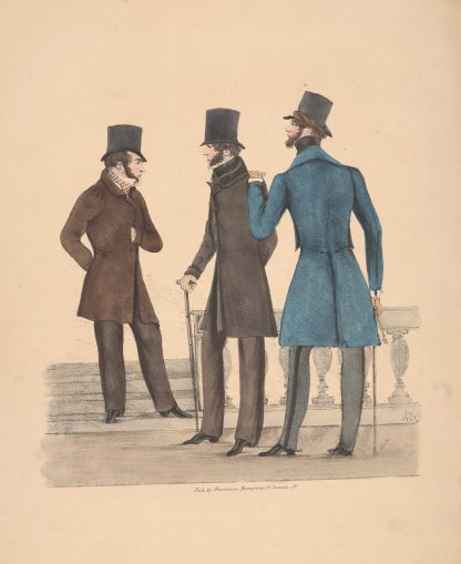 Three gentlemen standing near balustrade and steps by Anonymous