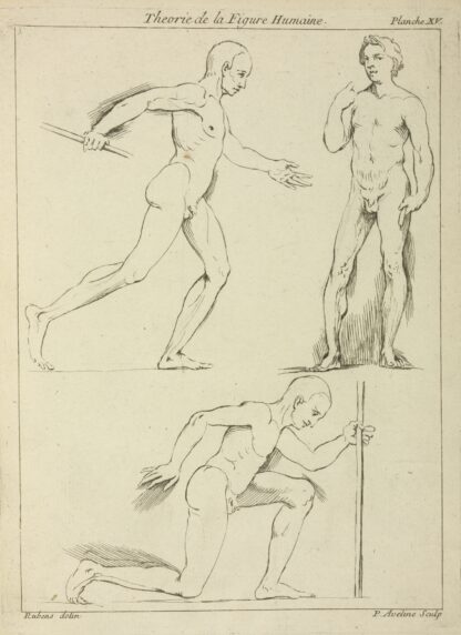 Three male figures, one striding and one kneeling by Peter Paul Rubens