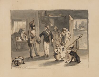 Three soldiers with a family and dog by Felix Octavius Carr Darley