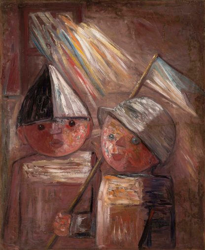 Two children with a flag by Tadeusz Makowski