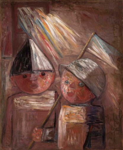 Two children with a flag by Tadeusz Makowski