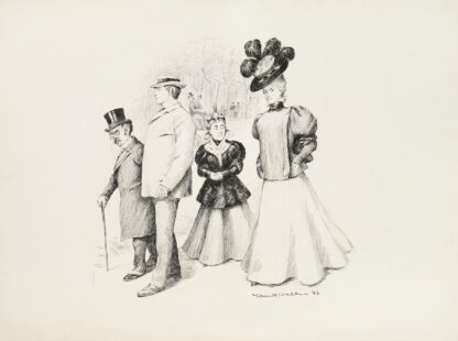 Two couples, one older and one younger, walk together through a park. by William Henry Walker
