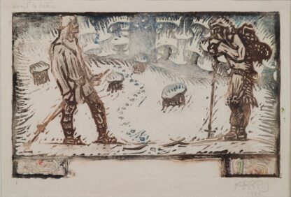 Two skiers meet by Akseli Gallen-Kallela