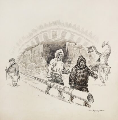 Uncle Sam cheers as explorers Perry and Cook make it to the North Pole for the United States by William Henry Walker