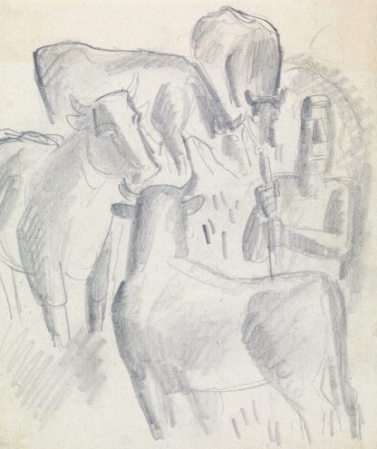 Vier koeien en een boer by Leo Gestel